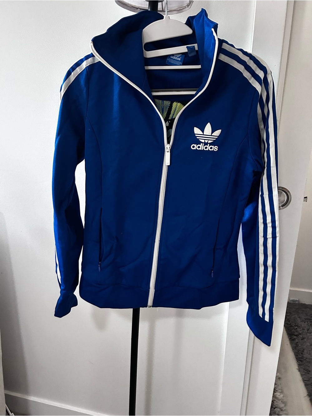 Adidas Royal Blue Track Jacket with White Stripes with magical butterfly lining